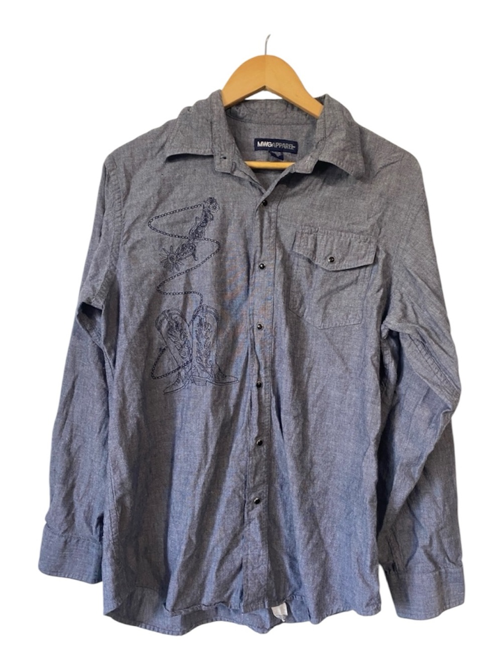 MWG Apparel Mens Embroidered Western Snap Button Shirt blue M